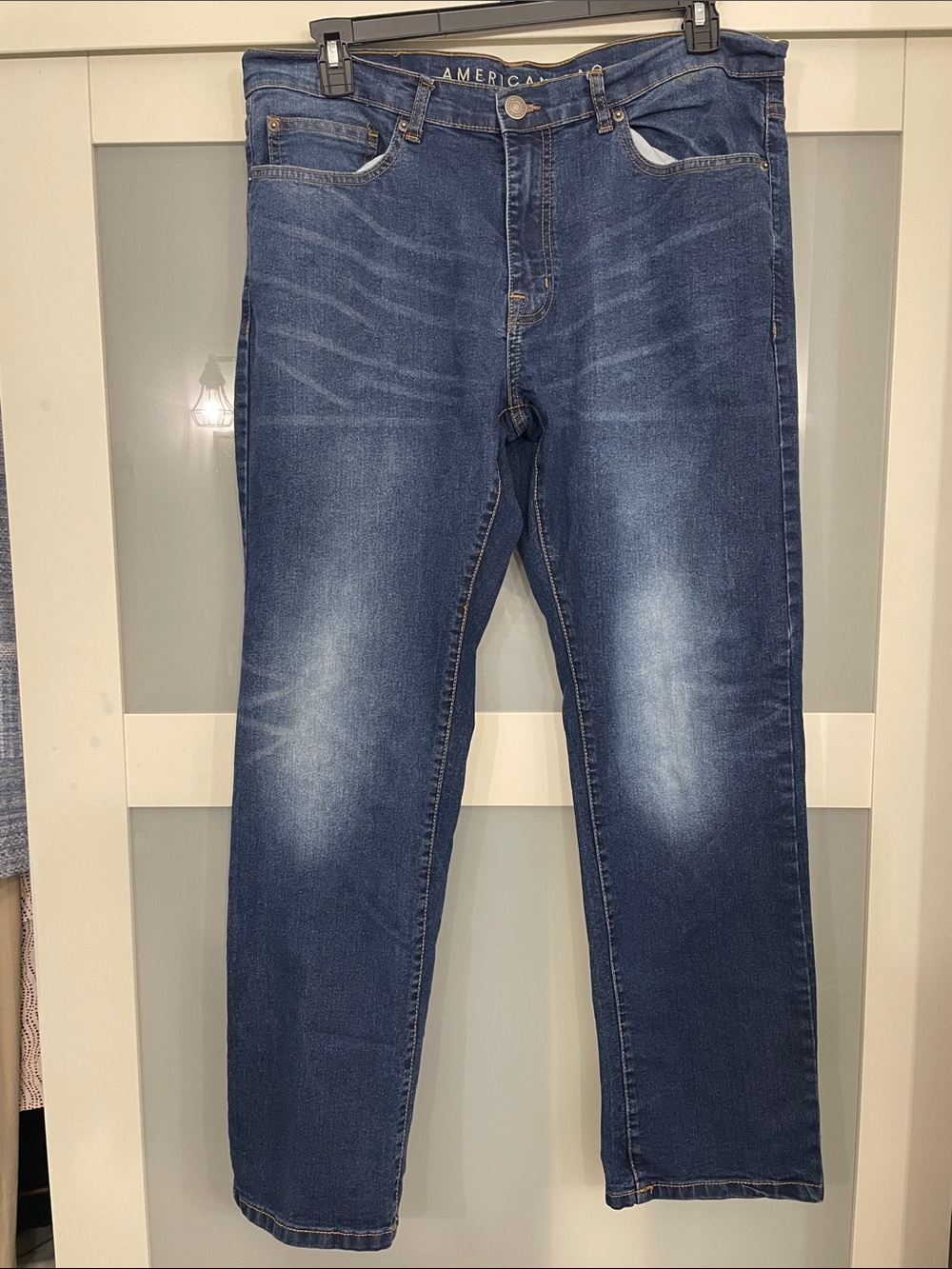 American Eagle Outfitters Men’s Dark Blue Straight Jeans with Fading
